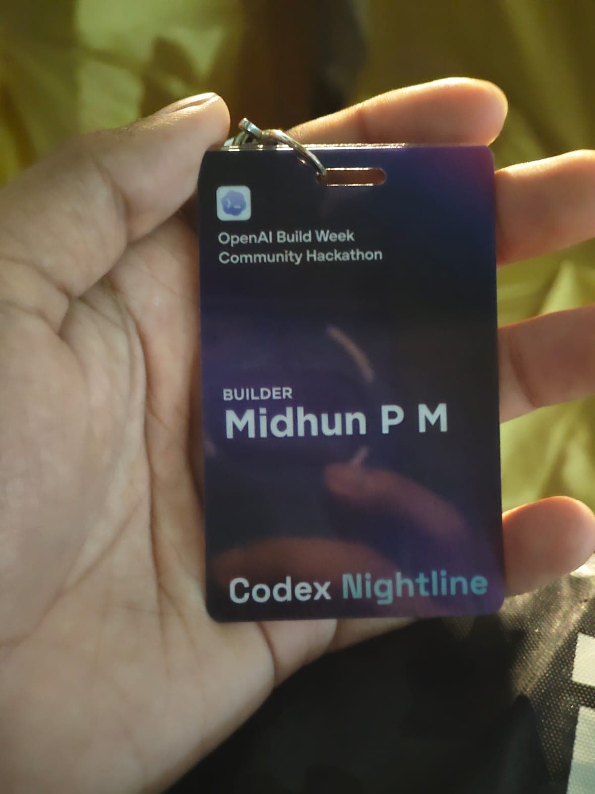 Midhun P M builder badge from OpenAI Codex Nightline hackathon